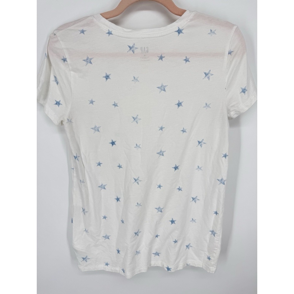GAP Womens White T-Shirt Blue All Over Star Print Short Sleeve Cotton Tee Sz M - Picture 6 of 6
